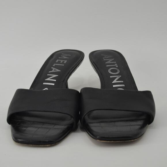 Antonio Melanie Wms Sz 9 Slip On Sandals Black Leather Kitten Heel - Picture 2 of 14